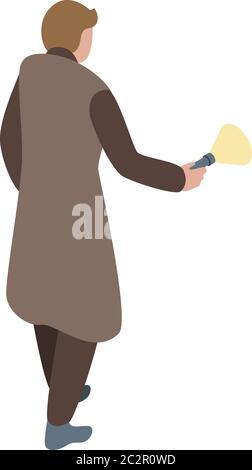 Investigator with flashlight icon, isometric style Stock Vector