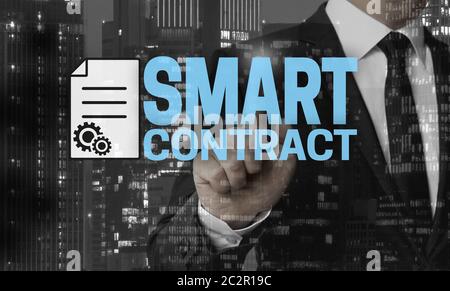 Smart contract concept is shown by businessman. Stock Photo