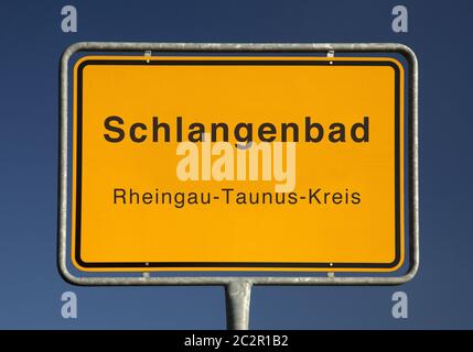 City limits sign, Schlangenbad or snake bath, Rheingau-Taunus-Kreis, Hesse, Germany, Europe Stock Photo