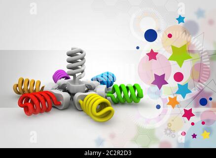 3d illustration of colorful light bulbs Stock Photo