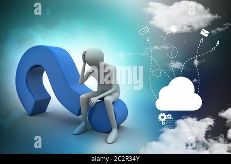 3d man sitting on the question mark Stock Photo - Alamy