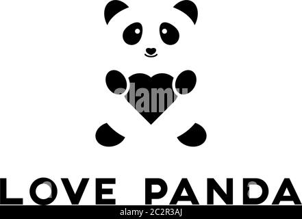 love panda logo vector, negative space love panda logo inspiration Stock Vector