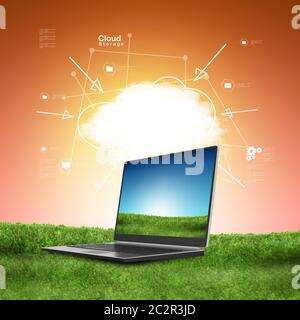 laptop and concept of cloud computing. Stock Photo