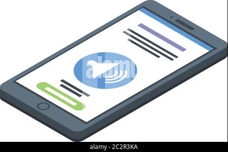 Foreign language smartphone study icon, isometric style Stock Vector