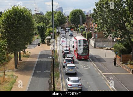 High level view of Markhouse Road London E17. A busy urban road