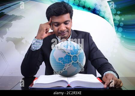 Man showing Concept of global business Stock Photo