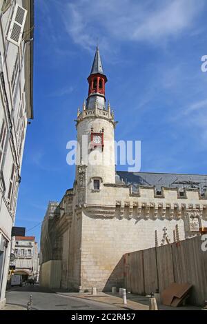 Clock tower on the Town Hall in Old Town downtown area in La Rochelle, Charente Maritime, France. Stock Photo