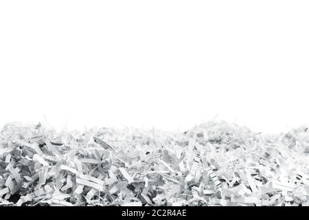 Big heap of white shredded papers isolated on white Stock Photo