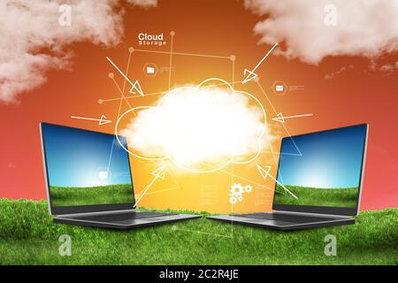 laptop and concept of cloud computing. Stock Photo