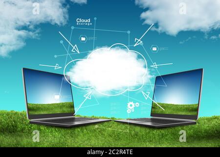laptop and concept of cloud computing. Stock Photo