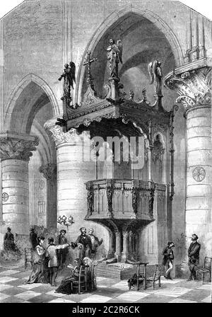 New chair at Notre Dame de Paris, vintage engraved illustration. Magasin Pittoresque 1870.