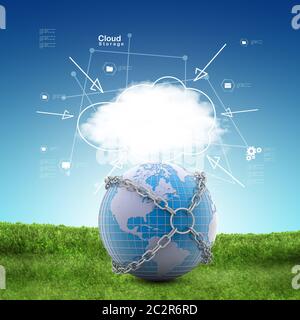 Earth globe close in chain Stock Photo