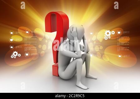 3d man sitting near the question mark Stock Photo