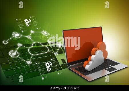 laptop showing concept of cloud computing. Stock Photo