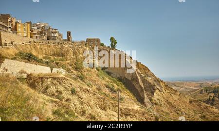 Panorama of the Sicilian hills and the town of Butera in the southern part of Sicily Stock Photo