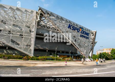 KSPO Dome from Olympic Park in Seoul, Korea. Also called The Olympics Gymnastics Arena. Stock Photo