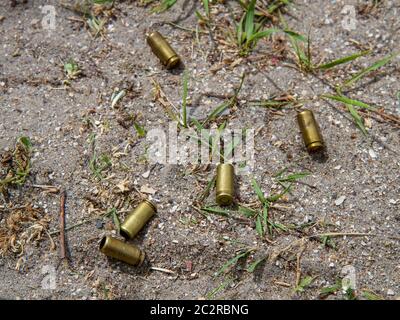 multiple spent cartridges Stock Photo