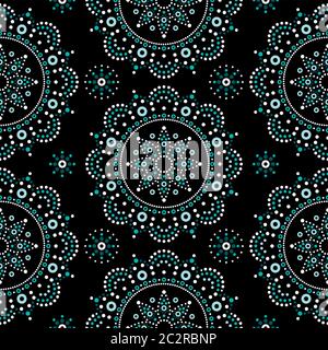 Aboriginal dot painting mandala seamless vector pattern, bohemian Mandala vector dot art, retro folk design inspired by traditional art from Australia Stock Vector