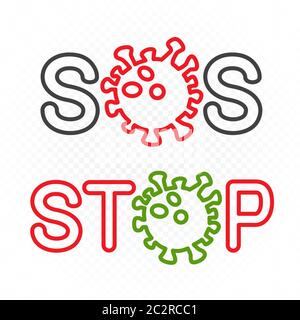 coronavirus sos and stop symbol set Stock Vector