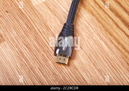 Quality HDMI cable with gold plated connector, long roll Stock Photo