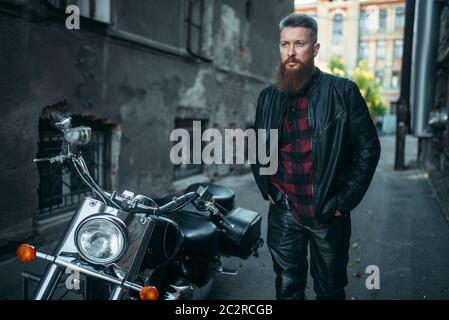 chopper. Vintage bike, rider 
