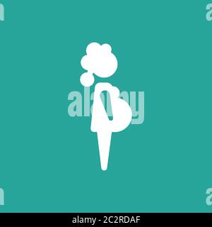 white silhouette of pregnant woman in dress isolated on turquoise background. Flat icon isolated on white. Vector Flat mother and motherhood icon. Pre Stock Vector