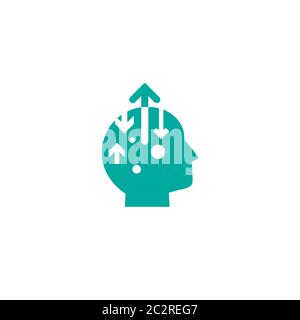 blue man's head with in and out arrows. information flow vector pictogram. Intellect interface toolbar icon. Brain Mechanics sign. flat illustration. Stock Vector