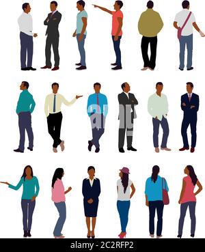 Faceless standing people vector illustration set (black people) Stock Vector