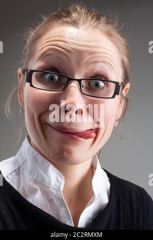 Portrait of a bizarre insane business woman Stock Photo