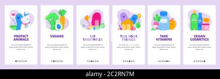 Fresh organic vegetables, vegan food. Healthy lifestyle concept. Organic cosmetics. Mobile app screens. Vector banner template for website and mobile Stock Vector
