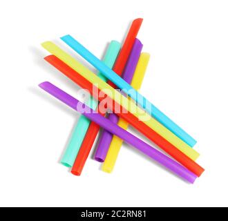 Colorful Plastic Drinking Straws on White Background Stock Photo