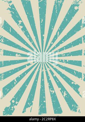 Sunlight retro narrow faded grunge background. blue and beige color burst background. Vector vertical illustration. Sun beam ray background. Old speck Stock Vector