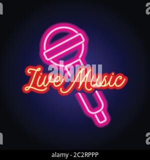 music logo with neon sign effect for world music day. vector illustration Stock Vector