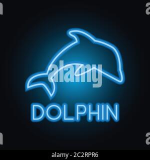 dolphin logo with neon sign effect. vector illustration Stock Vector