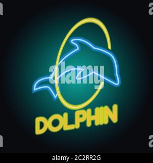 dolphin logo with neon sign effect. vector illustration Stock Vector