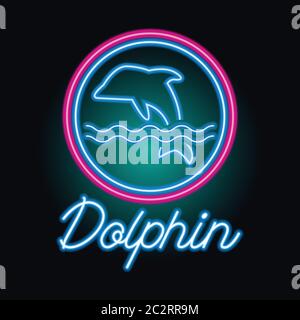 dolphin logo with neon sign effect. vector illustration Stock Vector