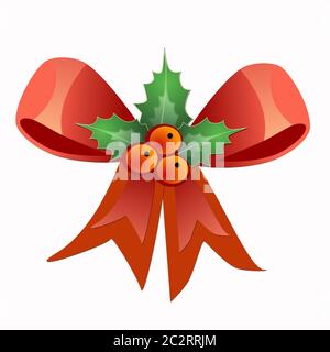 Decorative red bow with green leaves and fruits Stock Photo