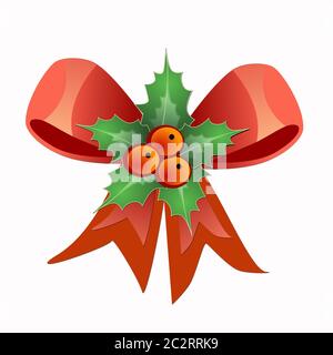 Decorative red bow with green leaves and fruits Stock Photo