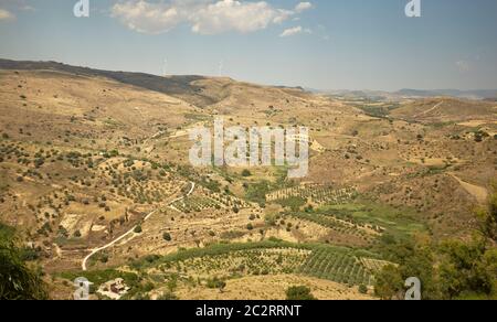 Panorama of the Sicilian hills and the town of Butera in the southern part of Sicily Stock Photo