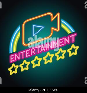 movie cinema entertainment logo with neon sign effect. vector illustration Stock Vector