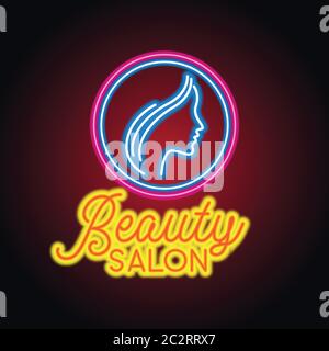 beauty salon logo with neon light effect. vector illustration Stock ...