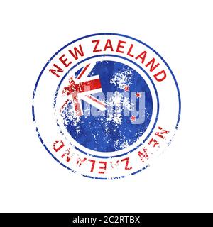 New Zaeland sign, vintage grunge imprint with flag on white Stock Vector