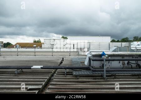 Hospital air conditioning units on top of the william harvey, ashford, kent, uk Stock Photo