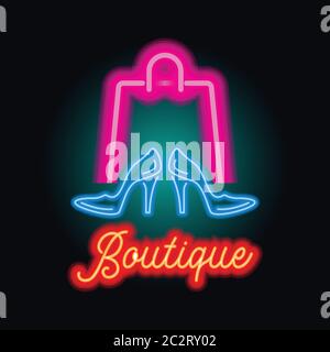 boutique logo with neon light effect. vector illustration Stock Vector