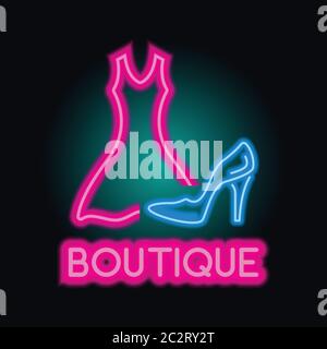 boutique logo with neon light effect. vector illustration Stock Vector