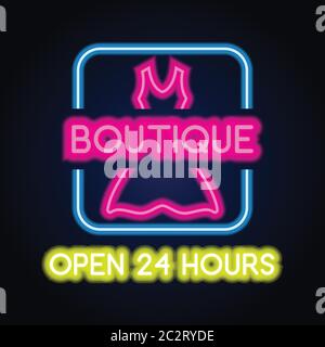 boutique logo with neon light effect. vector illustration Stock Vector