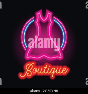 boutique logo with neon light effect. vector illustration Stock Vector