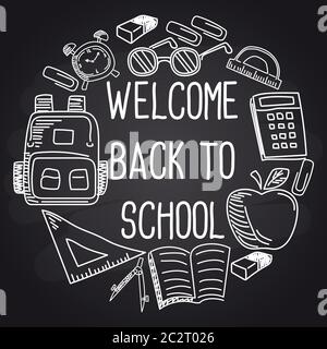 back to school with chalk font on blackboard Stock Vector