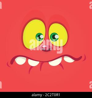 Scared cartoon monster face shocked emotion. Vector Halloween monster square avatar Stock Vector
