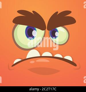Cool angry cartoon monster face. Vector Halloween red monster avatar Stock Vector